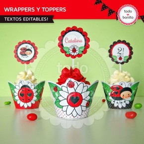 Ladybug rojo: wrappers y toppers para cupcakes