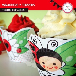 Ladybug rojo: wrappers y toppers para cupcakes