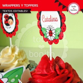 Ladybug rojo: wrappers y toppers para cupcakes