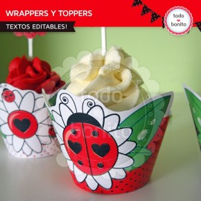 Ladybug rojo: wrappers y toppers para cupcakes