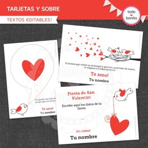 Corazones y pajaritos: tarjetas, papel carta y sobre