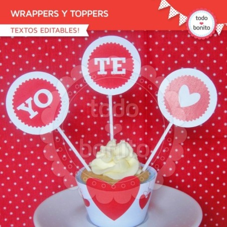 Corazones y pajaritos: wrappers y toppers para cupcakes