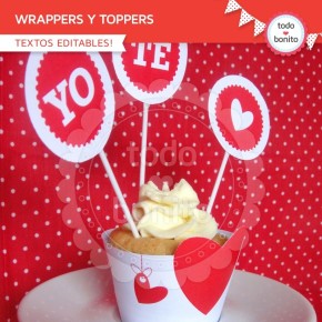 Corazones y pajaritos: wrappers y toppers para cupcakes