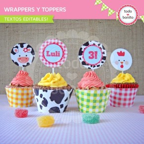 Granja nenas: wrappers y toppers para cupcakes