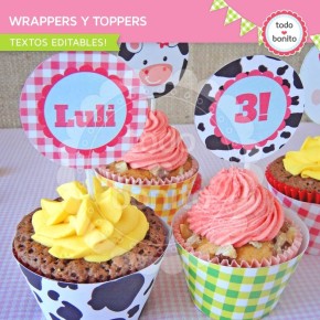 Granja nenas: wrappers y toppers para cupcakes