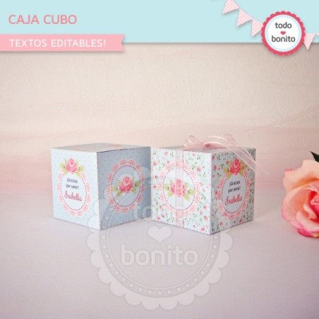 Shabby Chic Aqua+Rosa: cajitas cubo