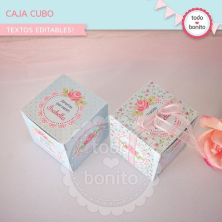 Shabby Chic Aqua+Rosa: cajitas cubo