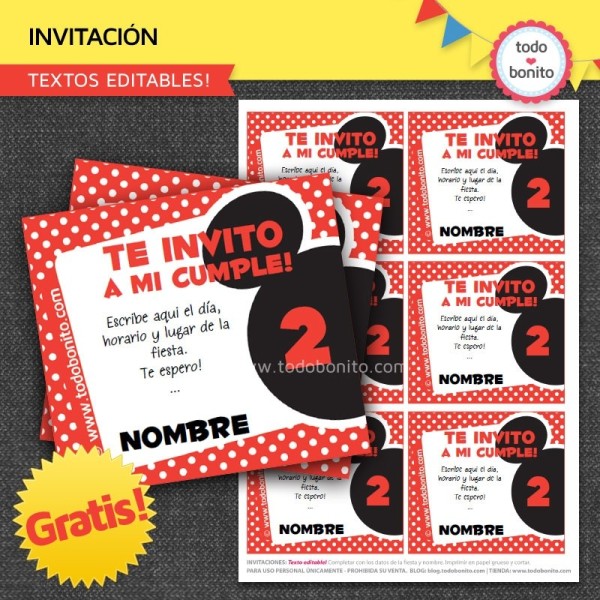 Fácil de suceder pasillo Absorbente Invitaciones gratis de Mickey para imprimir