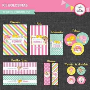 Circo niñas: kit etiquetas de golosinas