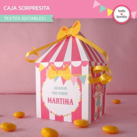 Circo niñas: cajita sorpresita para imprimir