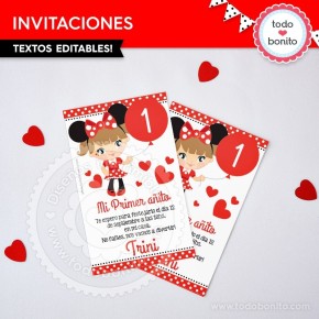 Paquete de 8 orejas de Minnie Mouse de 5 con un lazo ROJO Invitaciones DIY,  pancartas, etiquetas de favor, etiquetas, tarjetas de agradecimiento -   México