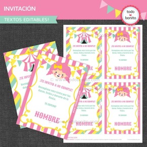 Circo niñas: invitación para imprimir