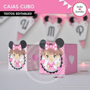 Orejas Minnie Rosa: cajita cubo