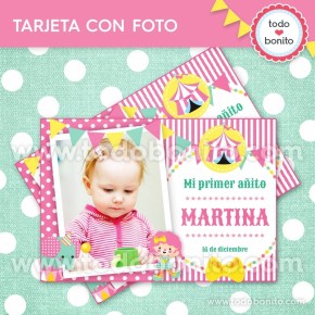 Circo niñas: tarjeta con foto