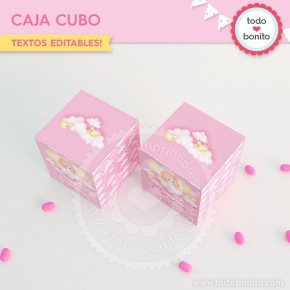 Angelito bebé rosa: cajita cubo