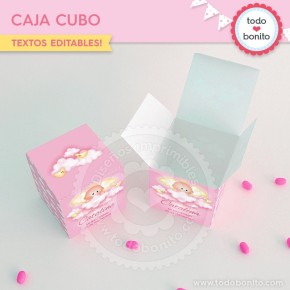 Angelito bebé rosa: cajita cubo