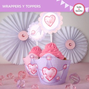 Princesa: wrappers y toppers para cupcakes