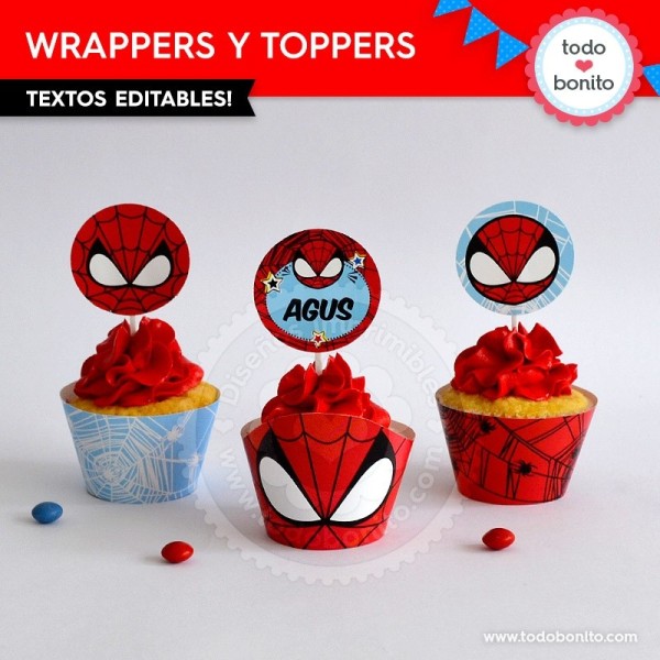 Lluvioso Ventilar Laboratorio Hombre Araña: wrappers y toppers para cupcakes