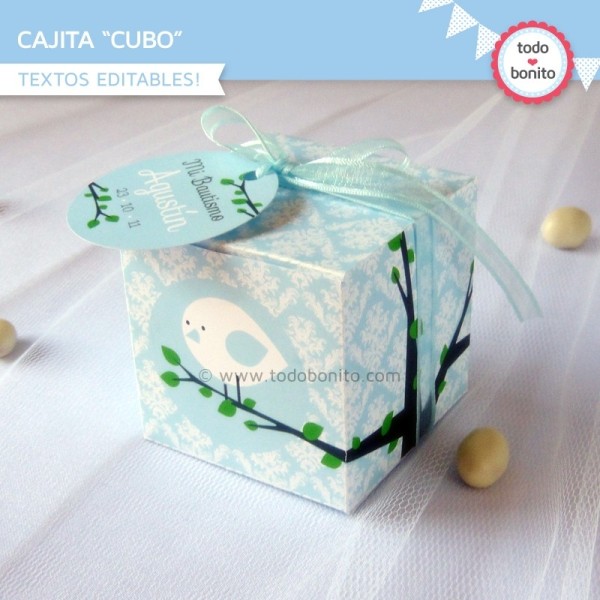 Pajarito bebé celeste: cajita cubo