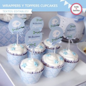 Pajarito bebé celeste: wrappers y toppers