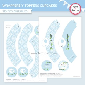 Pajarito bebé celeste: wrappers y toppers