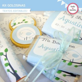 Pajarito bebé celeste: kit etiquetas de golosinas
