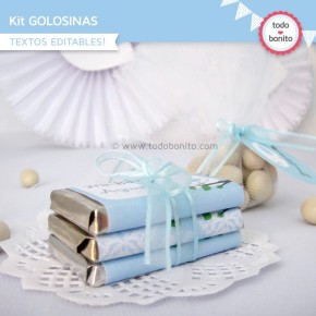 Pajarito bebé celeste: kit etiquetas de golosinas