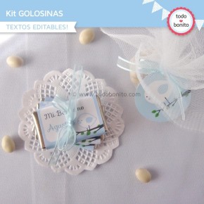 Pajarito bebé celeste: kit etiquetas de golosinas