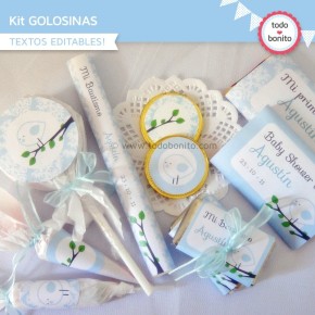 Pajarito bebé celeste: kit etiquetas de golosinas