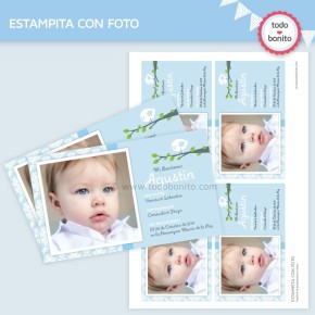 Pajarito bebé celeste: estampita con foto