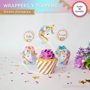 Unicornio: wrappers y toppers