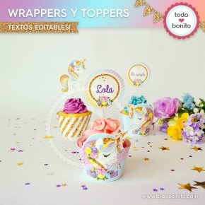 Unicornio: wrappers y toppers