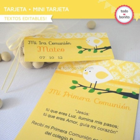 Pajarito amarillo: tarjeta + mini tarjeta