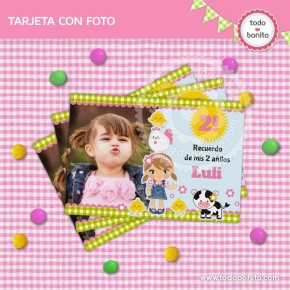 Granja niñas: tarjeta con foto