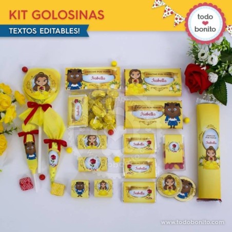 La Bella y la Bestia: kit etiquetas de golosinas