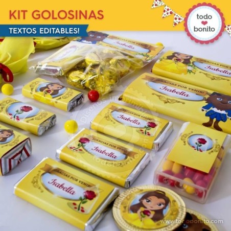 La Bella y la Bestia: kit etiquetas de golosinas