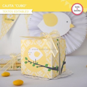 Pajarito amarillo: cajita cubo