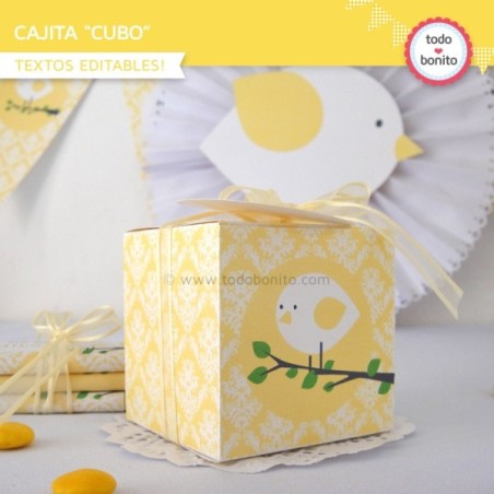 Pajarito amarillo: cajita cubo