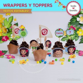 Moana: wrappers y toppers para cupcakes