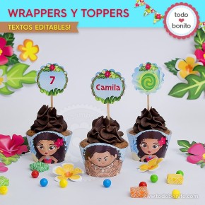 Moana: wrappers y toppers para cupcakes