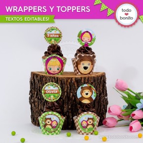 Masha y el Oso: wrappers y toppers para cupcakes