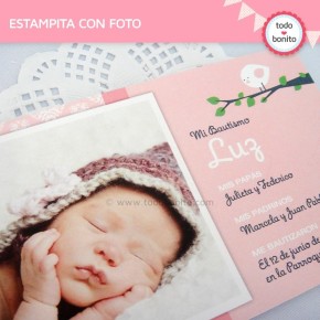 Pajarito rosa: estampita con foto