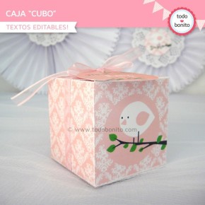 Pajarito rosa: cajita cubo