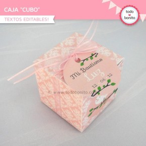 Pajarito rosa: cajita cubo