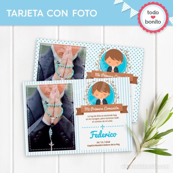 Comunión Modelo Federico: tarjeta con foto Comunión Modelo Federico: tarjeta con foto