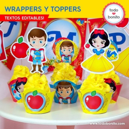 Blanca Nieves: wrappers y toppers para cupcakes