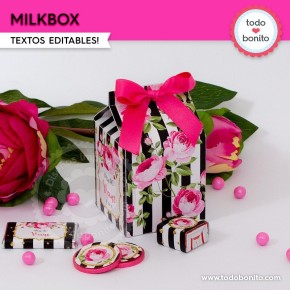 Rayas  y flores fucsia: cajita milkbox