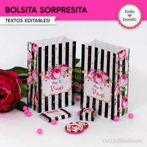 Rayas  y flores fucsia: bolsa sorpresita