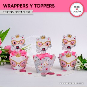 Gatita princesa cool: wrappers y toppers