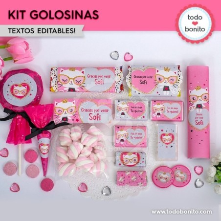 Gatita princesa cool: kit etiquetas de golosinas